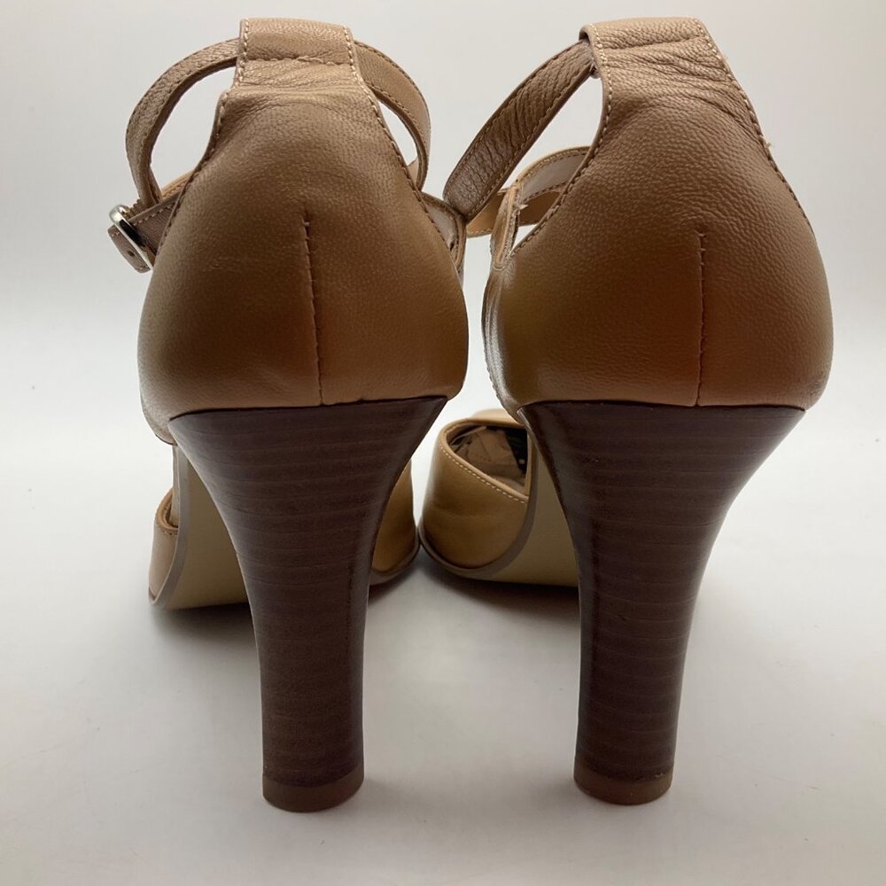 Y2K Steve Madden 7.5 Tan Leather Strappy Heels Shoes Pointed Square Toe - Picture 4 of 11